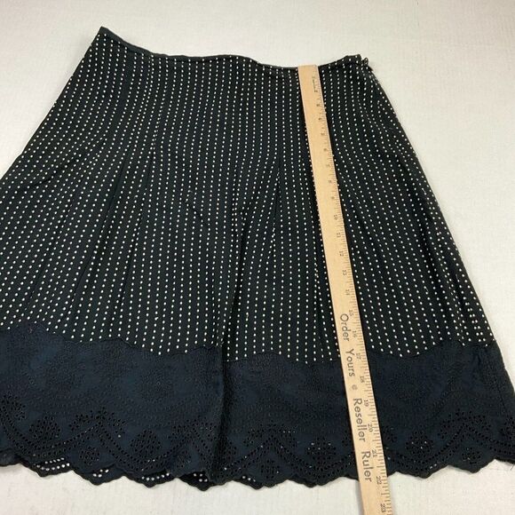 Ann Taylor Cotton A-Line Skirt Polka Dot Side Zip Knee Length Eyelet Hem Size 6 - Picture 7 of 12